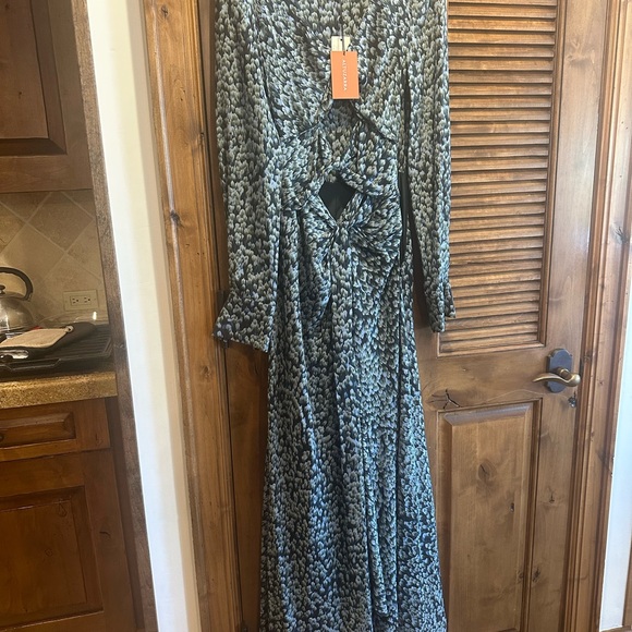 Altuzarra Blue and White Wrap Sundress with Bishop Sleeves